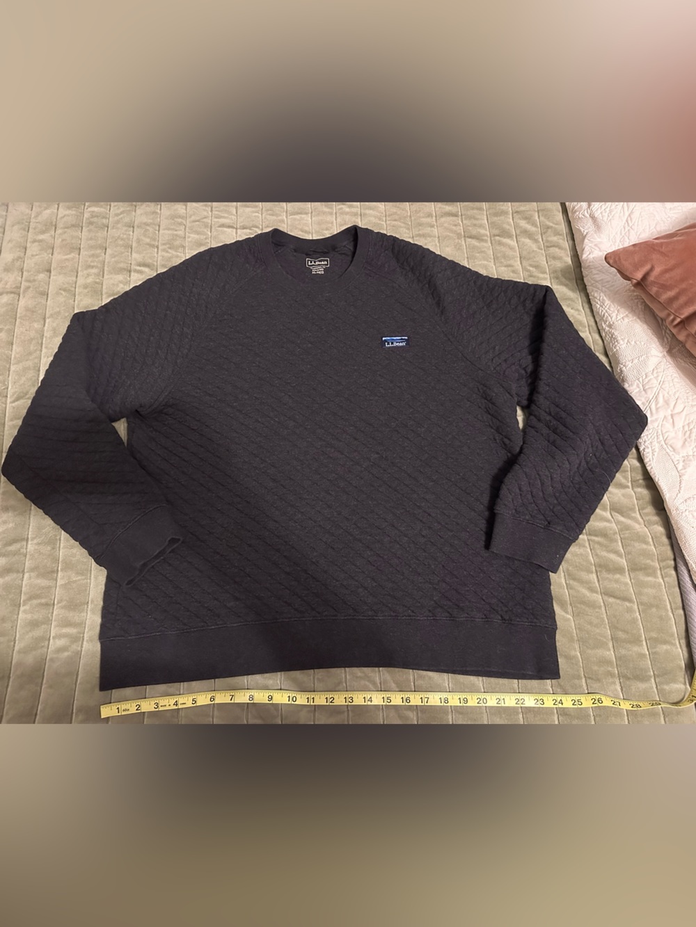 L.L. Bean Dark Grey Quilted Crew Sweatshirt with Label Detail